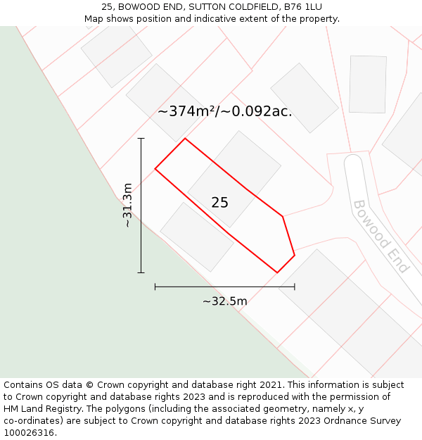 25, BOWOOD END, SUTTON COLDFIELD, B76 1LU: Plot and title map