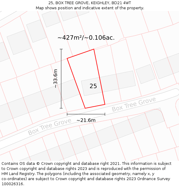 25, BOX TREE GROVE, KEIGHLEY, BD21 4WT: Plot and title map