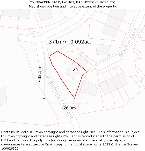 25, BRACKEN BANK, LYCHPIT, BASINGSTOKE, RG24 8TQ: Plot and title map