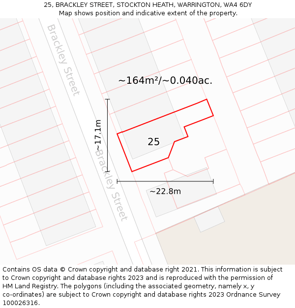 25, BRACKLEY STREET, STOCKTON HEATH, WARRINGTON, WA4 6DY: Plot and title map