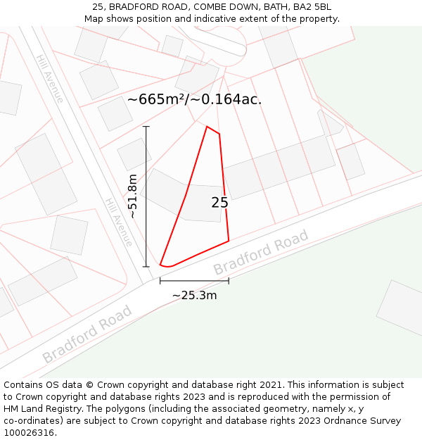 25, BRADFORD ROAD, COMBE DOWN, BATH, BA2 5BL: Plot and title map