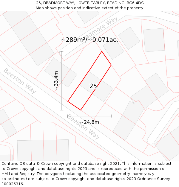 25, BRADMORE WAY, LOWER EARLEY, READING, RG6 4DS: Plot and title map