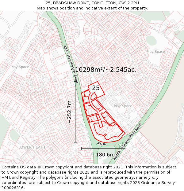 25, BRADSHAW DRIVE, CONGLETON, CW12 2PU: Plot and title map