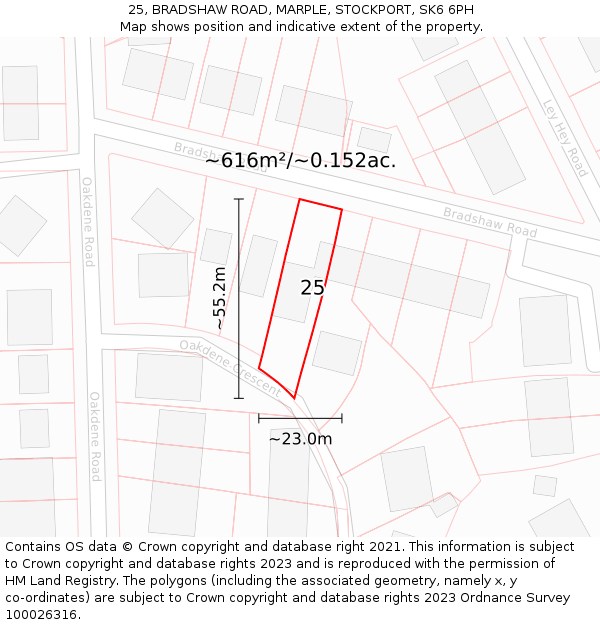 25, BRADSHAW ROAD, MARPLE, STOCKPORT, SK6 6PH: Plot and title map