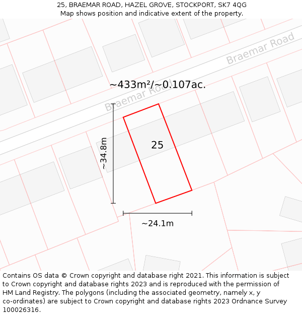 25, BRAEMAR ROAD, HAZEL GROVE, STOCKPORT, SK7 4QG: Plot and title map