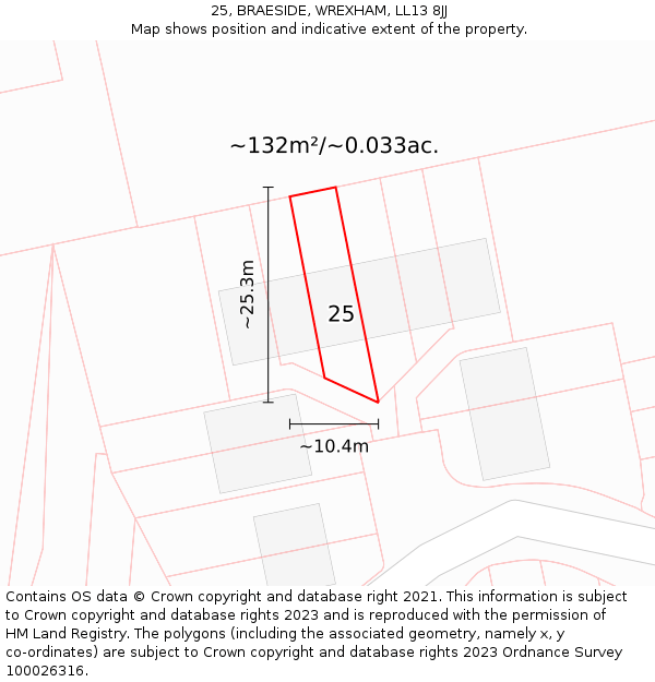 25, BRAESIDE, WREXHAM, LL13 8JJ: Plot and title map