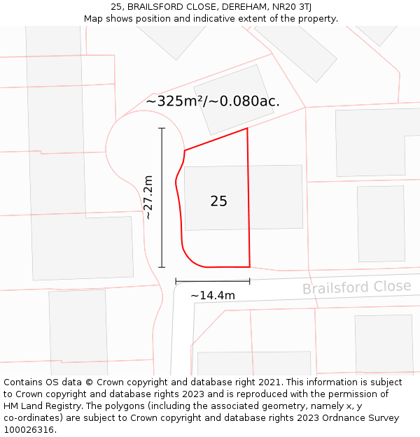 25, BRAILSFORD CLOSE, DEREHAM, NR20 3TJ: Plot and title map