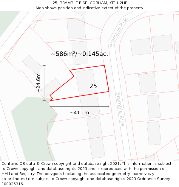 25, BRAMBLE RISE, COBHAM, KT11 2HP: Plot and title map