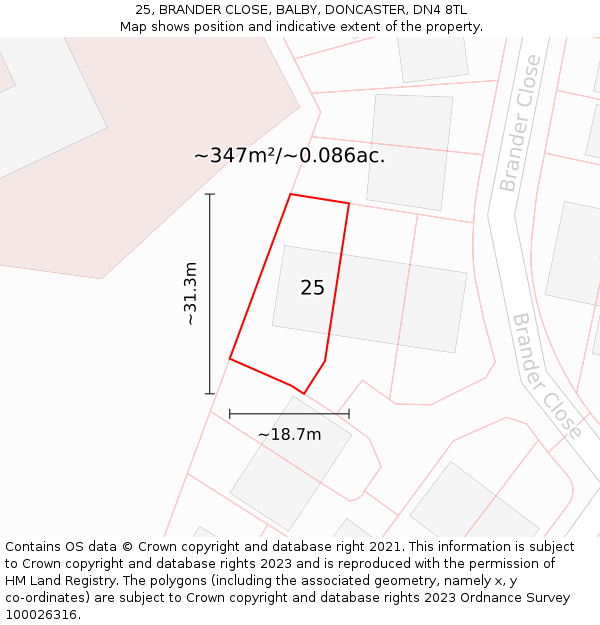 25, BRANDER CLOSE, BALBY, DONCASTER, DN4 8TL: Plot and title map