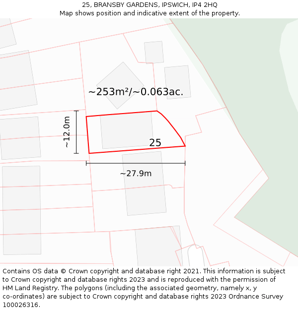 25, BRANSBY GARDENS, IPSWICH, IP4 2HQ: Plot and title map