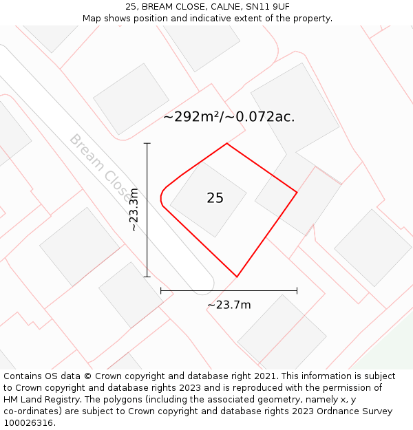 25, BREAM CLOSE, CALNE, SN11 9UF: Plot and title map