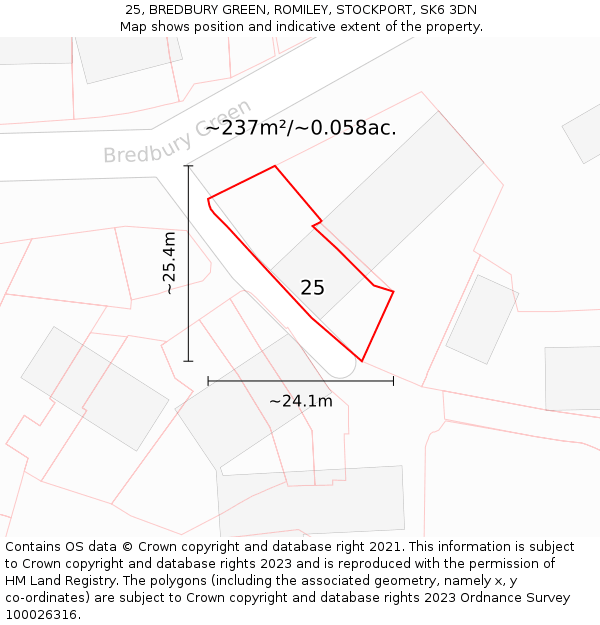 25, BREDBURY GREEN, ROMILEY, STOCKPORT, SK6 3DN: Plot and title map