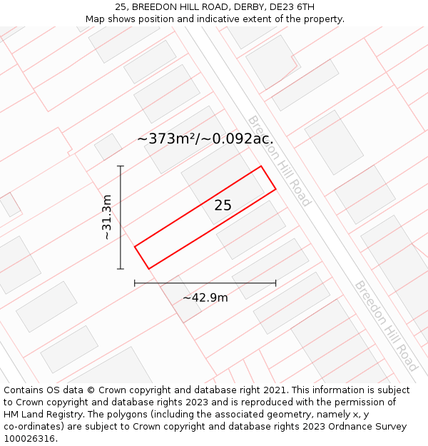 25, BREEDON HILL ROAD, DERBY, DE23 6TH: Plot and title map