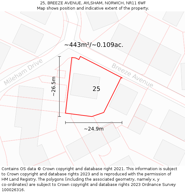 25, BREEZE AVENUE, AYLSHAM, NORWICH, NR11 6WF: Plot and title map
