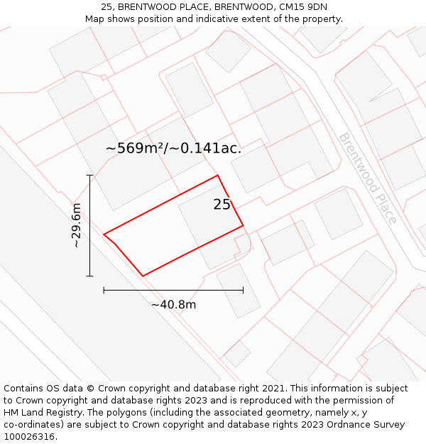 25, BRENTWOOD PLACE, BRENTWOOD, CM15 9DN: Plot and title map
