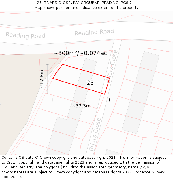 25, BRIARS CLOSE, PANGBOURNE, READING, RG8 7LH: Plot and title map
