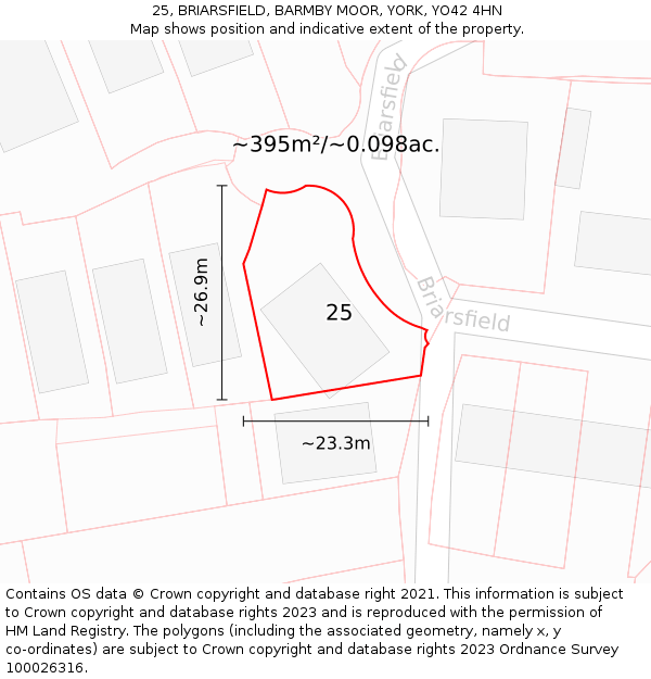 25, BRIARSFIELD, BARMBY MOOR, YORK, YO42 4HN: Plot and title map