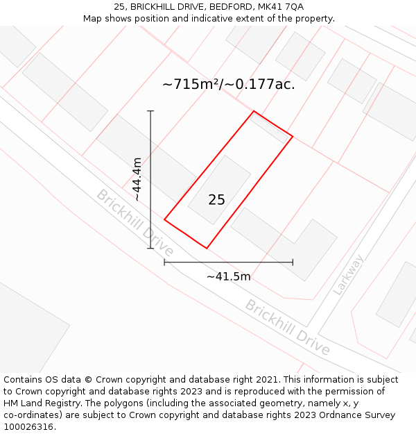 25, BRICKHILL DRIVE, BEDFORD, MK41 7QA: Plot and title map