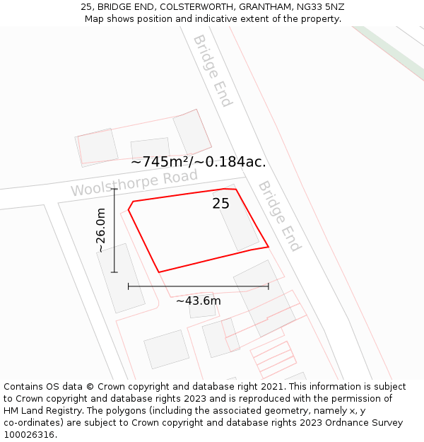 25, BRIDGE END, COLSTERWORTH, GRANTHAM, NG33 5NZ: Plot and title map