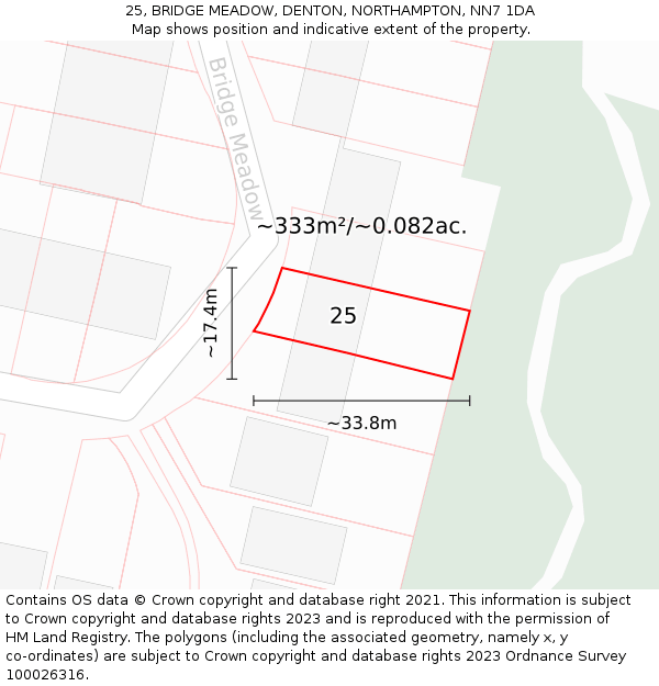 25, BRIDGE MEADOW, DENTON, NORTHAMPTON, NN7 1DA: Plot and title map