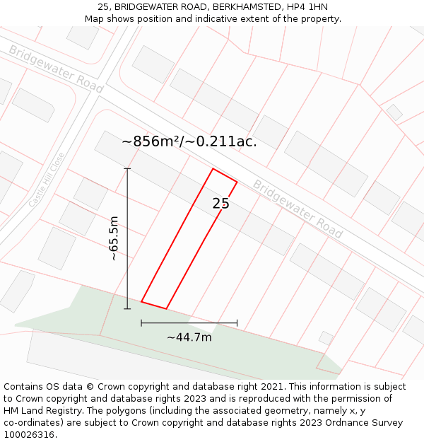 25, BRIDGEWATER ROAD, BERKHAMSTED, HP4 1HN: Plot and title map