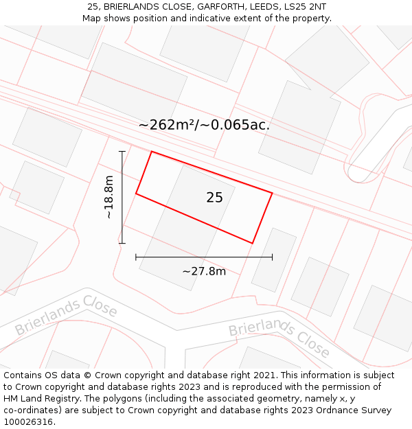 25, BRIERLANDS CLOSE, GARFORTH, LEEDS, LS25 2NT: Plot and title map
