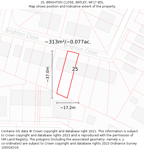 25, BRIGHTON CLOSE, BATLEY, WF17 8DL: Plot and title map