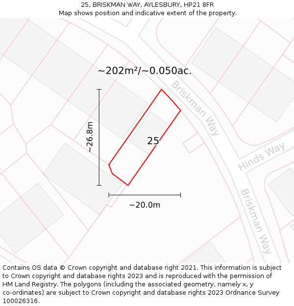 25, BRISKMAN WAY, AYLESBURY, HP21 8FR: Plot and title map