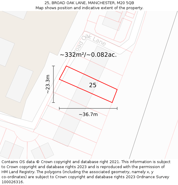 25, BROAD OAK LANE, MANCHESTER, M20 5QB: Plot and title map