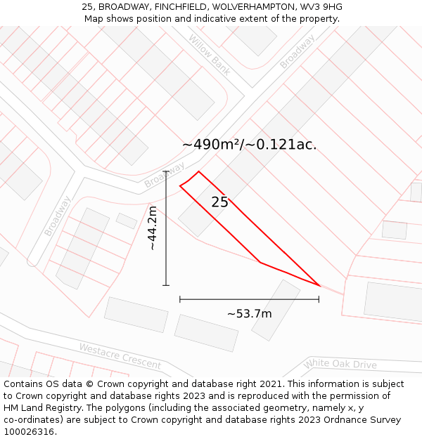 25, BROADWAY, FINCHFIELD, WOLVERHAMPTON, WV3 9HG: Plot and title map