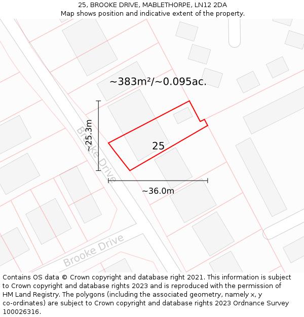 25, BROOKE DRIVE, MABLETHORPE, LN12 2DA: Plot and title map