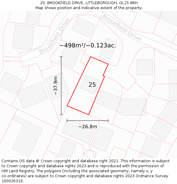 25, BROOKFIELD DRIVE, LITTLEBOROUGH, OL15 8RH: Plot and title map