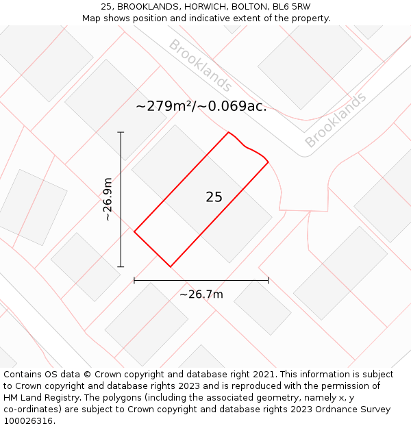 25, BROOKLANDS, HORWICH, BOLTON, BL6 5RW: Plot and title map