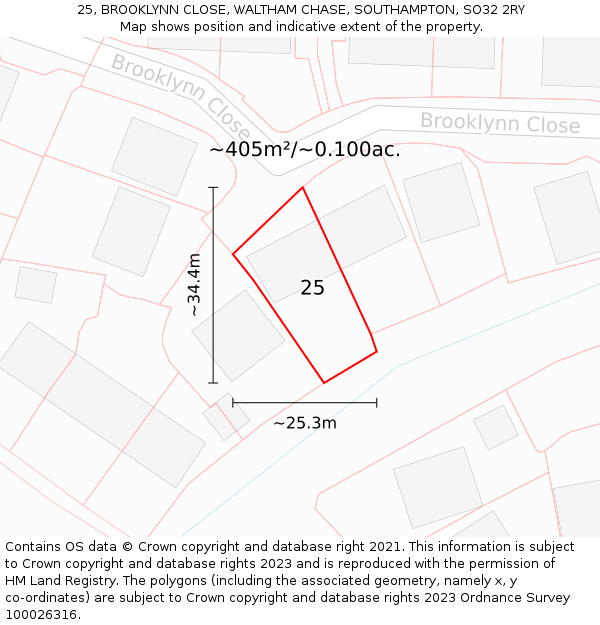 25, BROOKLYNN CLOSE, WALTHAM CHASE, SOUTHAMPTON, SO32 2RY: Plot and title map