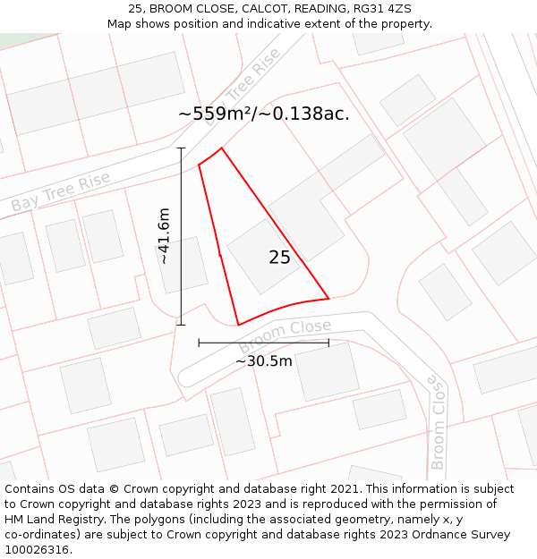 25, BROOM CLOSE, CALCOT, READING, RG31 4ZS: Plot and title map