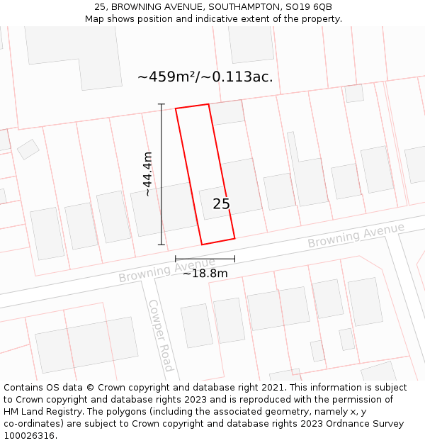 25, BROWNING AVENUE, SOUTHAMPTON, SO19 6QB: Plot and title map