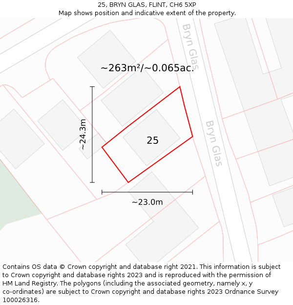 25, BRYN GLAS, FLINT, CH6 5XP: Plot and title map