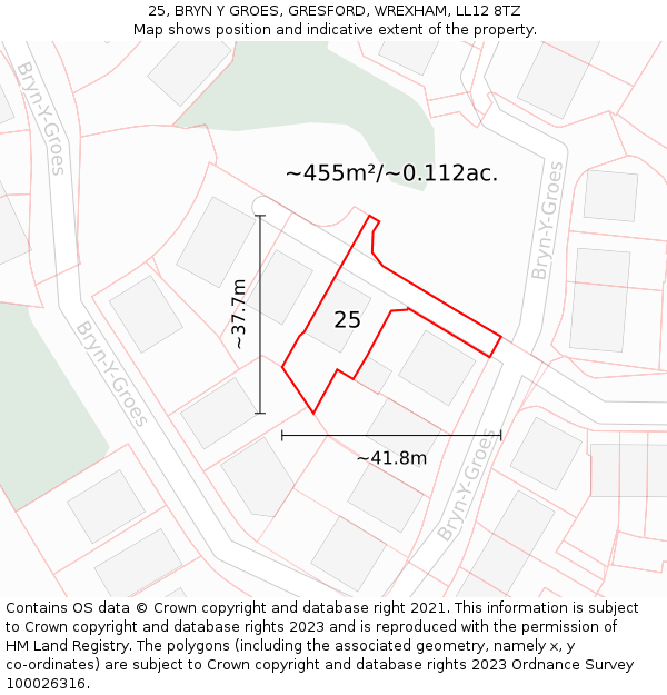 25, BRYN Y GROES, GRESFORD, WREXHAM, LL12 8TZ: Plot and title map