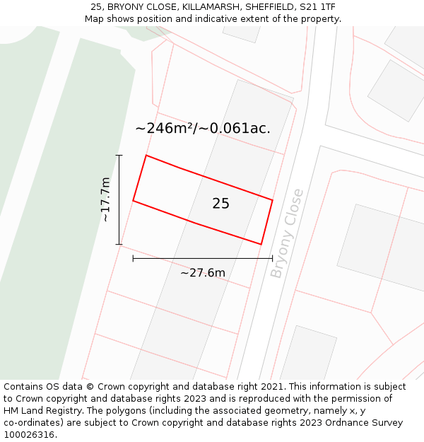 25, BRYONY CLOSE, KILLAMARSH, SHEFFIELD, S21 1TF: Plot and title map