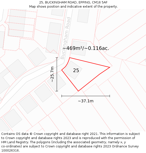 25, BUCKINGHAM ROAD, EPPING, CM16 5AF: Plot and title map