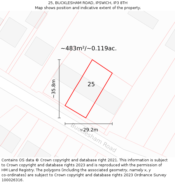 25, BUCKLESHAM ROAD, IPSWICH, IP3 8TH: Plot and title map