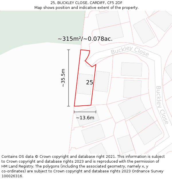 25, BUCKLEY CLOSE, CARDIFF, CF5 2DF: Plot and title map