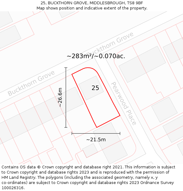 25, BUCKTHORN GROVE, MIDDLESBROUGH, TS8 9BF: Plot and title map