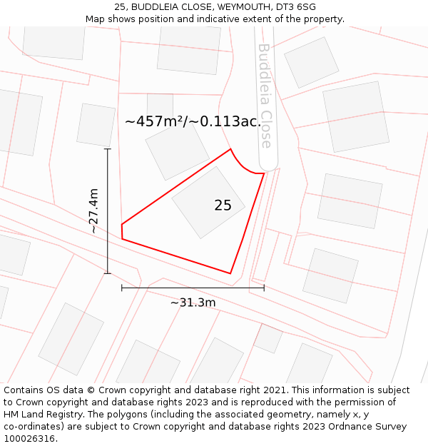 25, BUDDLEIA CLOSE, WEYMOUTH, DT3 6SG: Plot and title map