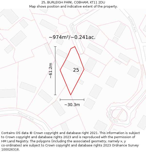 25, BURLEIGH PARK, COBHAM, KT11 2DU: Plot and title map