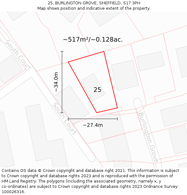 25, BURLINGTON GROVE, SHEFFIELD, S17 3PH: Plot and title map