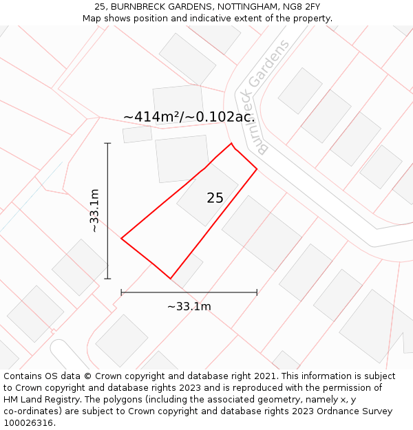 25, BURNBRECK GARDENS, NOTTINGHAM, NG8 2FY: Plot and title map
