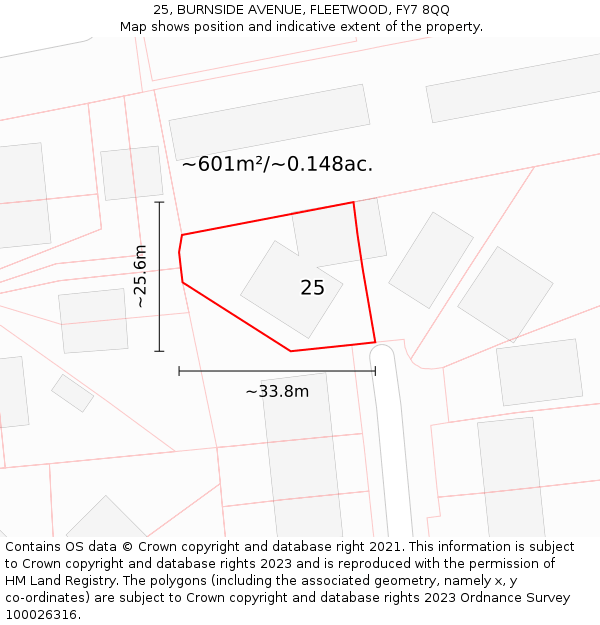25, BURNSIDE AVENUE, FLEETWOOD, FY7 8QQ: Plot and title map