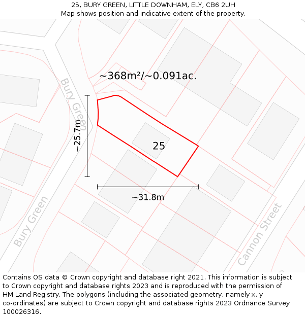 25, BURY GREEN, LITTLE DOWNHAM, ELY, CB6 2UH: Plot and title map