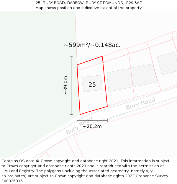 25, BURY ROAD, BARROW, BURY ST EDMUNDS, IP29 5AE: Plot and title map